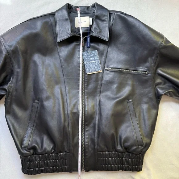 PALOMA WOOL LORA BLACK LEATHER BOMBER JACKET SIZE 36 (SMALL) - Picture 7 of 16